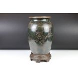 WMF patinated metal ovoid vase with engraved dragon decoration, stamped mark to base, 30cm high,