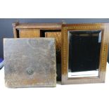 A box of mixed collectables to include a smokers cabinet, wooden boxes with inlayed decoration, wall