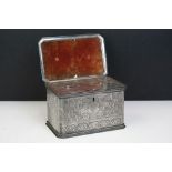 Late 19th century Aesthetic Movement silver plated twin-compartment tea caddy, with repousse &