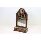 Queen Anne style Walnut Dressing Mirror on a platform base with three drawers, 73cm high x 43cm wide