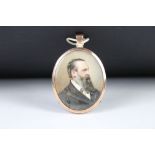 Late 19th century portrait miniature of a gentleman, in a hallmarked 9ct rose gold frame with