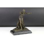 A bronze art deco style figure signed standing on stepped marble base, 25.5cm high