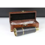 Mid 20th century brass & leather four draw telescope, housed within a brass bound wooden case (