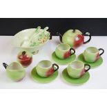 Carlton Ware 1970's apple tea set to include teapot & cover, 4 mugs & saucers, sugar bowl & cover