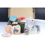 A small collection of breweriana to include beer mats, bottle labels and a miniature bottle of White