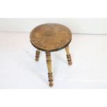 19th century Three Legged Stool, 28cm diameter x 36cm high