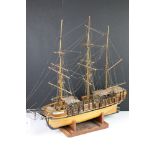 Wooden scale model of the ship 'Charles M Morgan', with three fully rigged masts, deck fittings