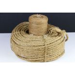 A vintage ball of brown string together with a roll of rope.