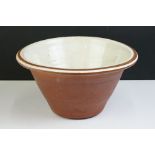 Vintage glazed terracotta dairy bowl, conical form, approx 33cm diameter