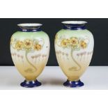 Near pair of Alfred B. Pearce & Co baluster vases, with transfer & hand painted floral decoration,