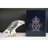 Royal Crown Derby Osprey paperweight (approx 15cm high), with gold stopper, boxed