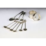 A small collection of hallmarked silver to include spoons and napkin ring together with a silver