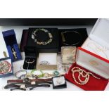 A collection of mixed vintage and contemporary costume jewellery to include silver together with a