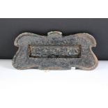 Art Nouveau Cast iron small letter box of shaped form, inscribed 'letters' to flap, approx 18cm wide