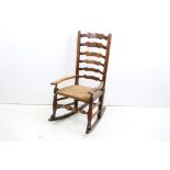 Oak Ladder Back / Ladderback Rocking Chair with rush seat, 55cm wide x 102cm high