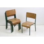 Four ' Bambco ' Stacking Children's / School Chairs with plywood backs and seats and green painted