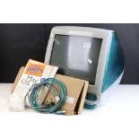 Apple iMac G3 M4984 1998 personal computer featuring CD tray, with keyboard, mouse, and power