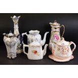 Mixed 19th Century ceramics to include an antique German vase with a hand painted cottage and gilt