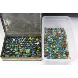 A large collection of mixed marbles.