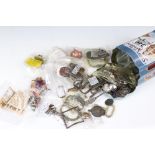A box of mixed collectables to include whistle, military badges and buttons, coins, musket balls,