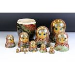 Set of twelve Russian nesting dolls each having hand painted gilt and floral sprays. Twelve pieces