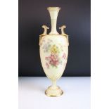 19th Century ivory blush amphora twin handled vase. The vase having moulded handles with gilt