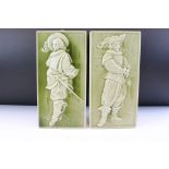 Pair of 19th Century Minton's Cavalier majolica tiles having raised moulded detailing featuring