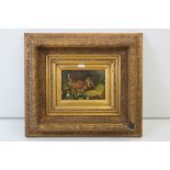 Oil Painting of Woodcock and Chicks signed Dowsett ?, 11 x 16.5cm in Ornate Gilt Frame