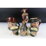 Group of Royal Doulton ceramics to include a Jester figurine (HN 2016), three small character jugs