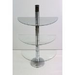 Contemporary Chrome Tubular Stand with three half-moon glass shelves, 61cm wide x 107cm high