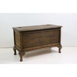 Oak blanket box raised on short cabriole legs, 89cm long x 58cm high