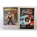 Two vintage style film posters to include 'Forbidden Planet' and 'Earth vs the Flying Saucers'.