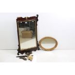 Gilt Plaster Oval Mirror, 47cm high together with a George III style Mahogany Mirror, 100cm high (