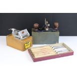 A group of three boxed tools to include a Record Plane 071, a set of five micro wood turning