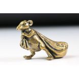 An ornamental Solid brass lucky fortune rat with bag.