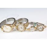 A collection of four vintage wristwatches to include a 9ct gold cased Avia and a Reliont gents 17