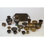 Assorted 20th Century metal wares to include Indian brass bowls. Chinese cloisonne vase, Egyptian