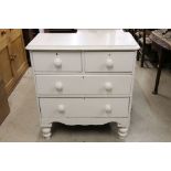 Victorian White Painted Pine Chest of Two Short over Two Long Drawers raised on turned bulbous