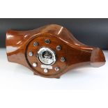 Militaria - A mahogany aeroplane propeller boss clock with central open skeleton silvered dial,