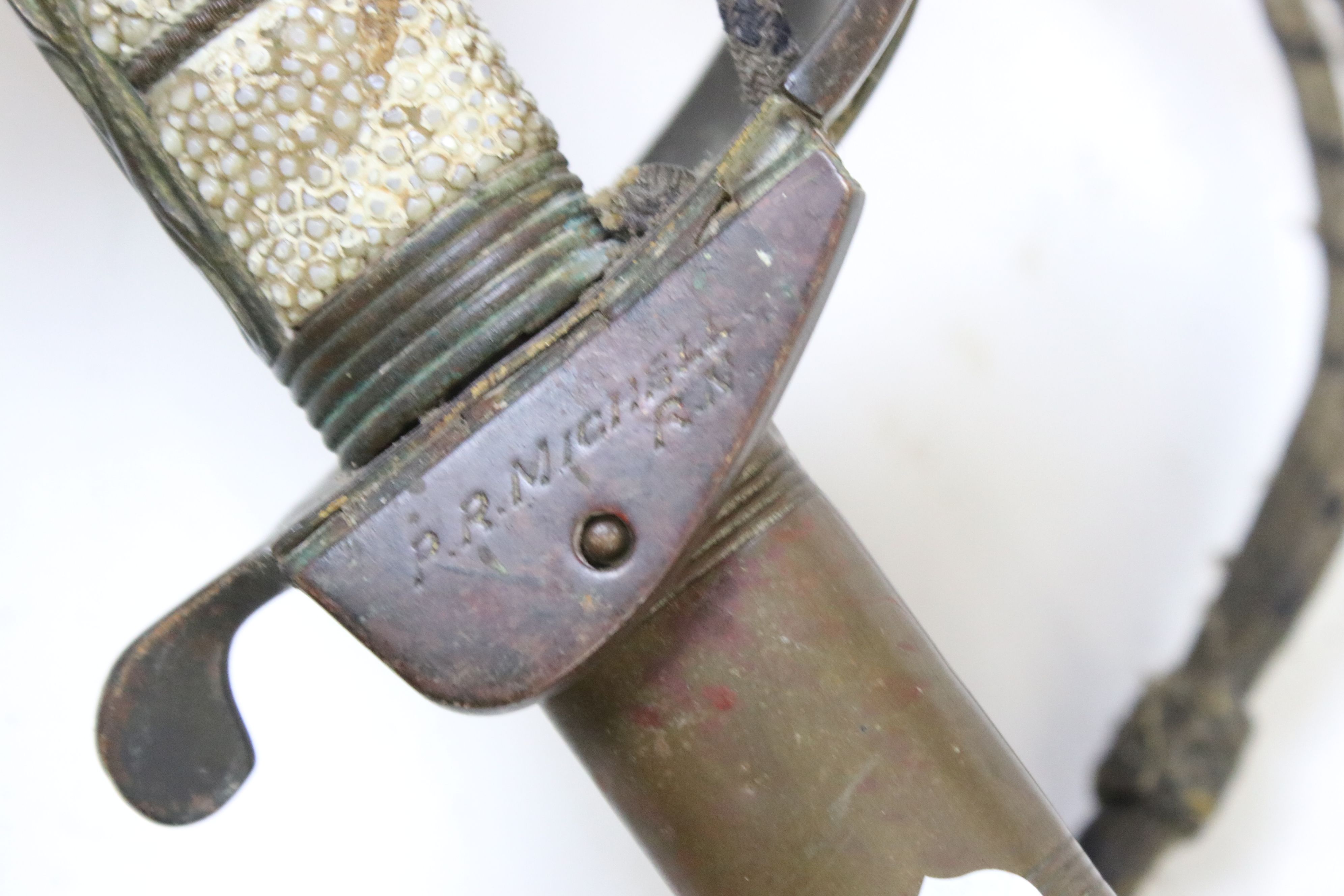 A Royal Navy officer's dress sword, lion head pommel, navy cypher with the kings crown, shagreen - Image 7 of 7