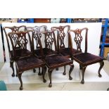 Set of Six Chippendale style Mahogany Dining Chairs with pierced splats and drop-in upholstered