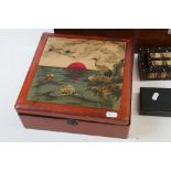 Assorted 20th century boxes to include a japanese lacquer box with crane to lid, marquetry inlaid