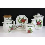 Collection of Portmeirion 'Pomona' ceramics to include 2 water jugs, 4 storage jars & covers, milk