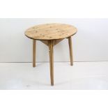 19th century Pine Cricket Table with circular top and raised on three triangular legs, 77cm diameter