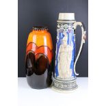 Large 19th Century beer stein in the manner of Mettlach featuring Mars, Minerva and Diana (impressed
