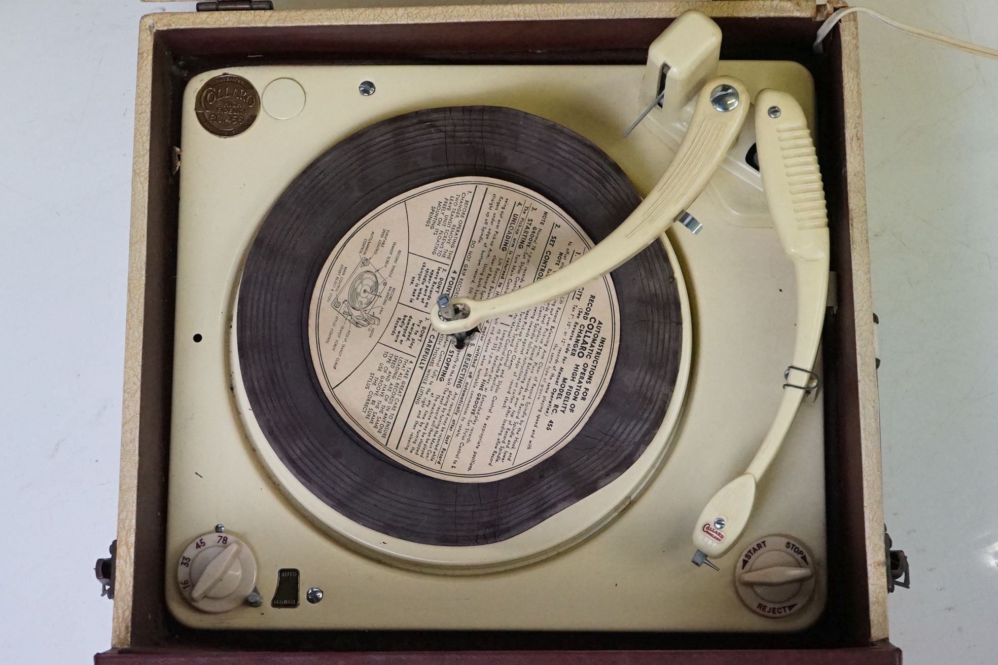 Collaro high fidelity portable record player set within a red and white faux leather case. - Image 2 of 10