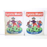 Advertising - Pair of ' Lyons Maid Ice Cream ' pictorial tin advertising signs, approx 61cm x 45.5cm
