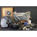 Collection of assorted vintage cameras to include a Quartz Zoom cine camera, Pentax P30, spare