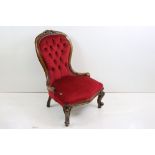 Victorian Red Upholstered Button Back Chair, 55cm wide x 87cm high together with a Pair of Victorian