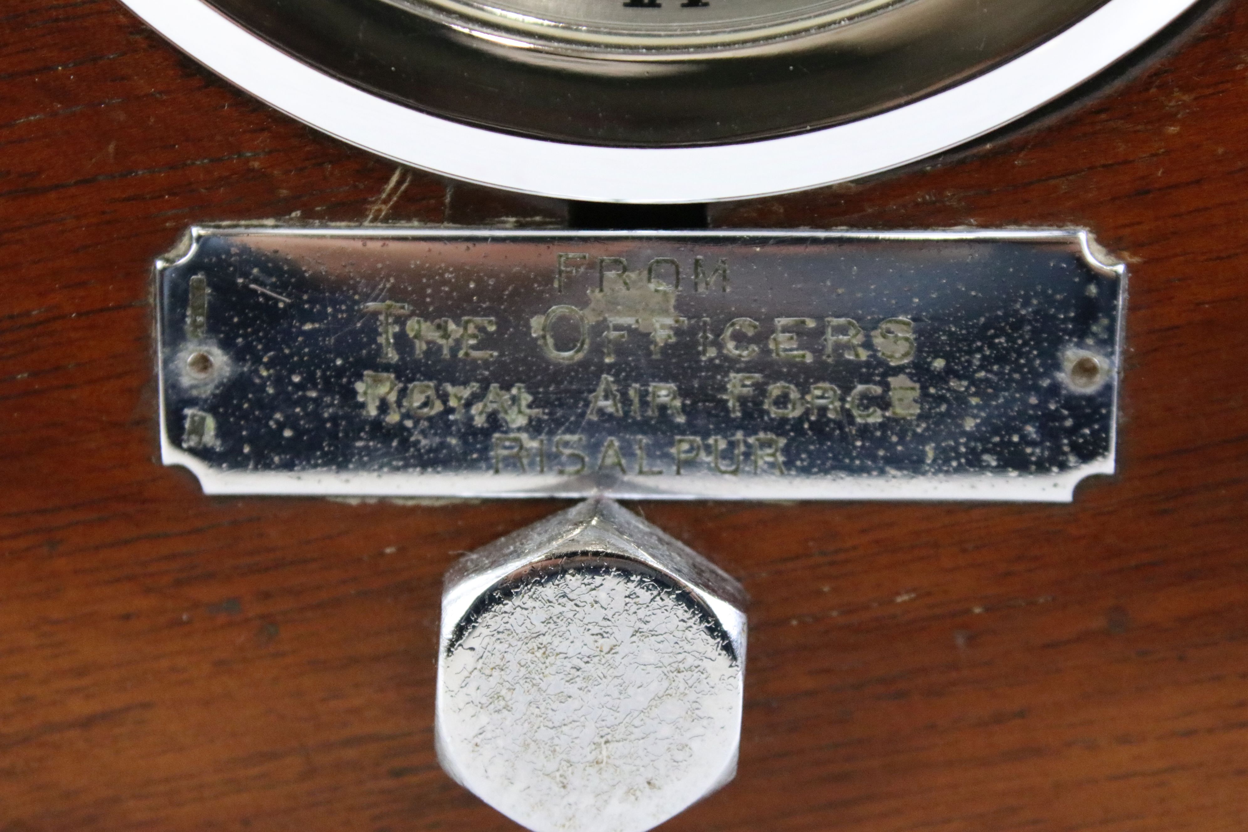 Militaria - A mahogany aeroplane propeller boss clock with central open skeleton silvered dial, - Image 4 of 5